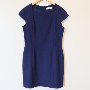 MM LAFLEUR Ashley dress sheath navy blue 12 zip cap sleeve knee office formal